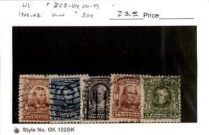 United States Postage Stamp, #303-304, 306-307, 309 Used, 1903 (AC)