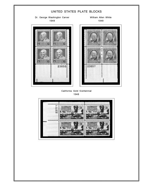 US 1940-1949 PLATE BLOCKS STAMP ALBUM PAGES (45 PDF b&w illustrated pages)