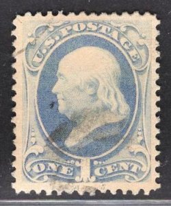 US Stamp#182 1c Ultramarine Franklin  USED SCV $ $6.00 