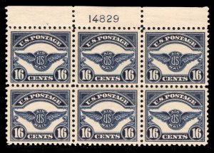 MOMEN: US STAMPS #C5 AIRMAIL PLATE BLOCK OF 6 MINT OG 5NH/1LH VF LOT #89751