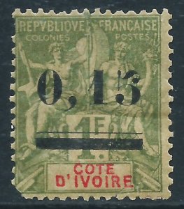 Ivory Coast, Sc #20, 15c on 1fr, MH