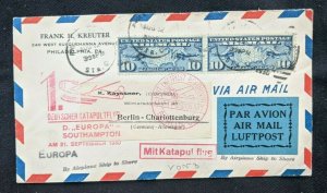 1930 Philadelphia PA Catapult Air Mail Cover to Berlin Germany SS Europa