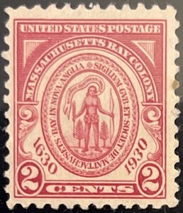 Scott #682 1930 2¢ Massachusetts Tercentenary unused hinged