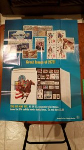 1975 STAMP COLLECTING PHILATLIC THEMED HUGE USPS POST OFFICE POSTER 40 x 30 IN