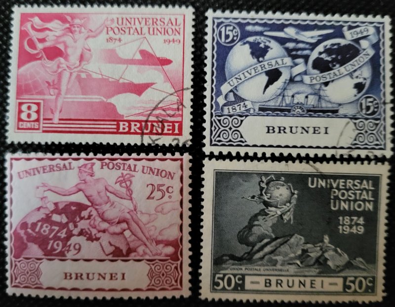 Brunei,1949, UPU set of 4,#79-82, used, SCV$8.45