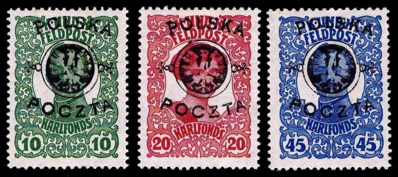 1918 POLAND #27-29 AUSTRIAN SEMI-POSTAL OVERPRINTS - OGH - VF - CV$21.50(E#1423)