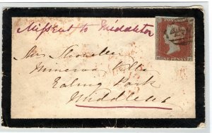 GB Lancs Cover *Missent to Middleton* Explanatory Addressed MIDDLESEX 1852 68.14