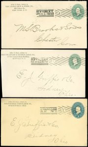 1897 NYC, Buffalo & Springfield OH Cds's, Barry Machine Cancel, All Corner Cards