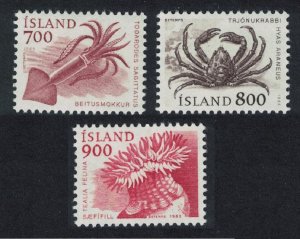 Iceland Squid Crab Sea anemone Marine Life 3v 1985 MNH SG#665-667