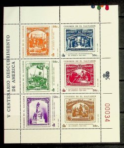 SALVADOR Sc 1202-3 NH MINISHEET+S/S OF 1989 - DISCOVERY OF AMERICA