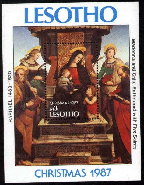 Religious Painting by Raphael, Madonna & Child, Lesotho S/S SC#605 MNH