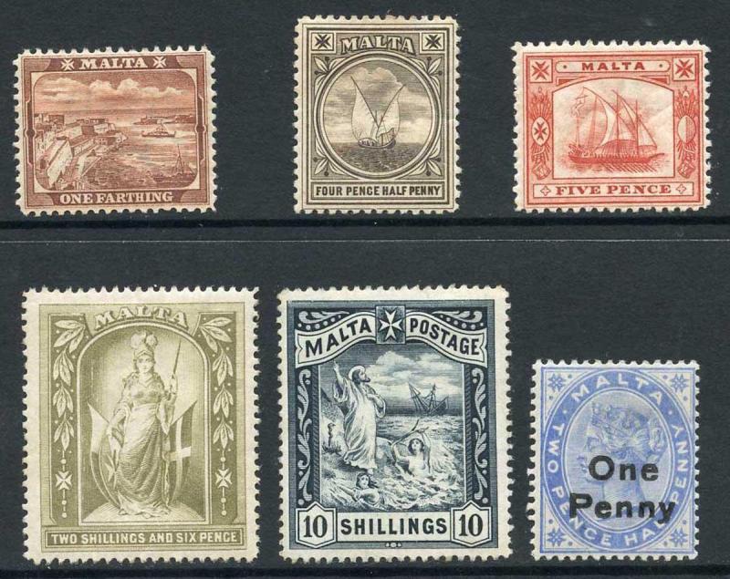 Malta SG31/35 1899-1901 QV Set of 5 with extra 1d on 2 1/2d Dull Blue P14 M/M