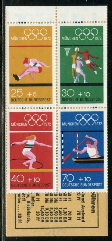 GERMANY 1972 MUNICH OLYMPICS  BOOKLET SCOTT#B490e  MINT NH--SCOTT $8.00 FOR PANE 