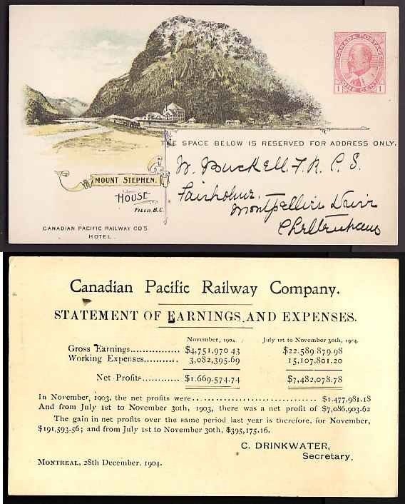 Canada-cover #10007 - 1c Edward-Mount Stephen House-(CPR 41B)-addressed-unused -