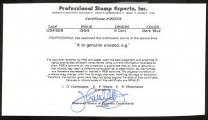 U.S. #326 MINT WITH PSE CERT OG NH