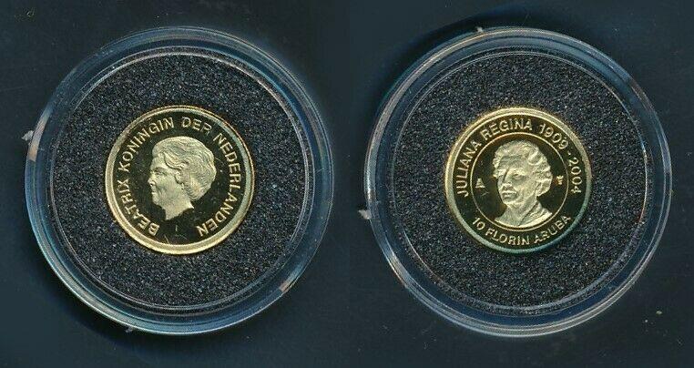 [99482] Aruba 2004 10 Florin Juliana 75 years Proof Gold 999 /  1,24 gram