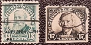 US Scott #622-623; 13c and 17c used issues from 1925-1926; F/VF centering