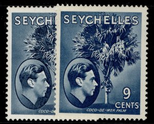 SEYCHELLES GVI SG138a + 138ab, 9c PAPER VARIETIES, M MINT. Cat £63.