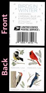 US 5317-5320 5320a Birds in Winter F label block 4 MNH 2018