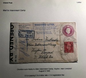 1940 Chorlton Hardy England Censored Cover To Huyton Internment Camp Liverpool