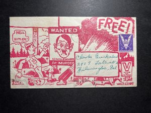 1940s USA WWII Patriotic Cover Schicklgruber to Wilmington DE Wanted for Murder