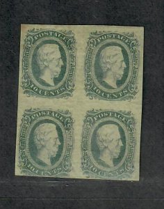 CSA Sc#11c M, 2H 2NH, Block Of 4 Greenish Blue Toning At Top, Cv. $120+