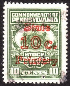 1940's, US Pennsylvania 10c Stock transfer, Used, Holes