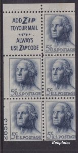 BOBPLATES #1213c Washington Booklet Slogan 3 Lower Left 28513 75% MNH DCV=$60