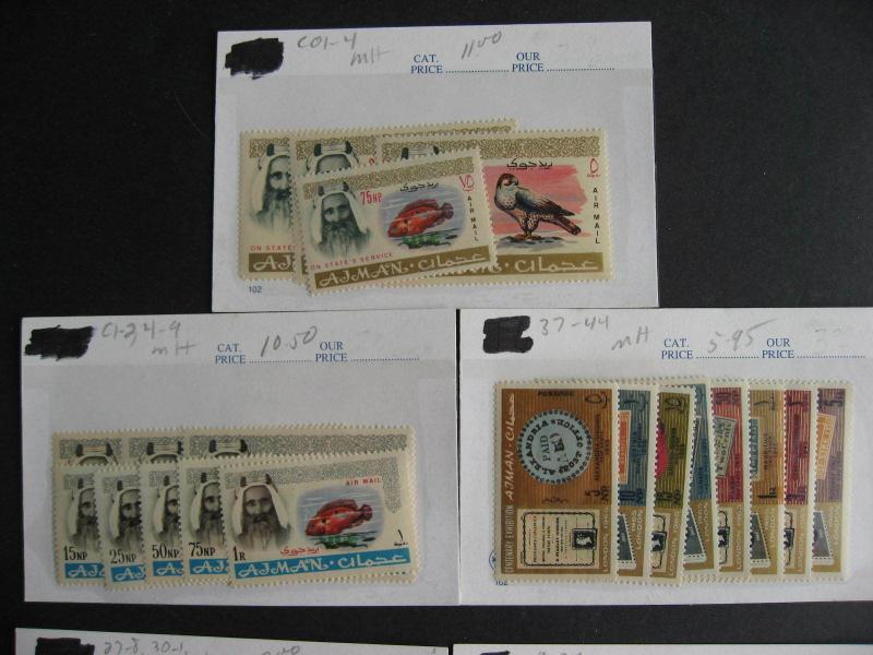 Ajman all MH/MNH scott listed, but some partial sets on sales cards,see pictures