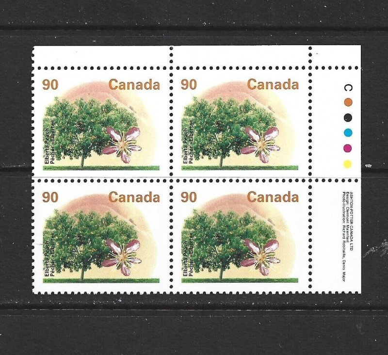 CANADA - 1995 ELBERTA PEACH - UPPER RIGHT PLATE BLOCK - SCOTT 1374i - MNH