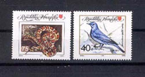 030502 CROATIA 1992 bird serpent set of 2 stamps #30502