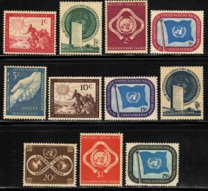 United Nations #1-11 ~ Cplt Set of 11 ~ Mint, NH, MX Cond  (1951)