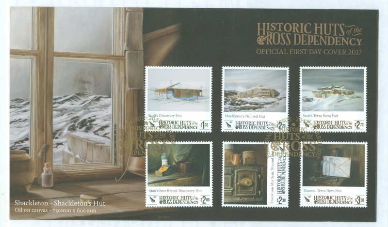 Ross Dependency L150-L155 2017 historic huts and artifacts, set of 6 on an unaddressed, cacheted fd cover