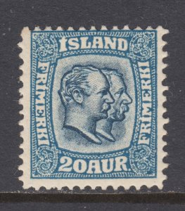 Iceland Sc 79 MNH. 1907 20a blue Two Kings, fresh, bright, usual centering