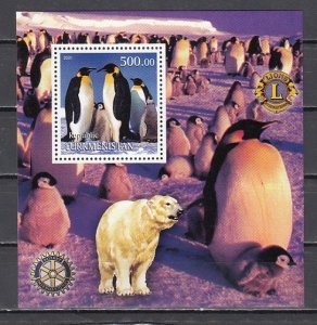 Turkmenistan, 2001 Russian Local. Penguins sheet. Rotary Logo. ^