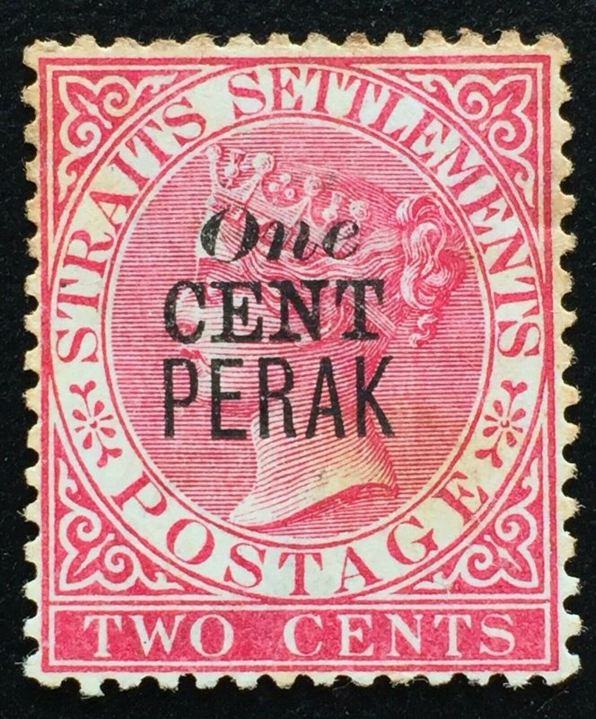 Malaya 1887-89 Perak opt Straits Settlements QV 1c on 2c MH SG#35b M2308