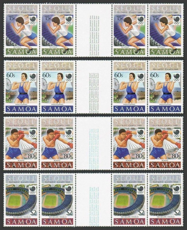 Samoa 721-724 gutter strip,MNH.Michel 645-648.Olympics Seoul-1988.Running,Boxing