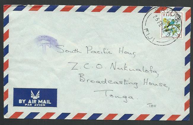 FIJI 1972 cover to Tonga. Savu Savu cds - T in circle Tax mark.............61749