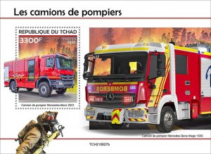 CHAD - 2021 - Fire Engines - Perf Souv Sheet - Mint Never Hinged