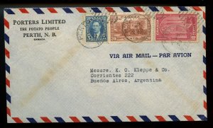 ?1939 Perth, N.B. to ARGENTINA 35c per 1/4 ounce rec'r, cover Canada