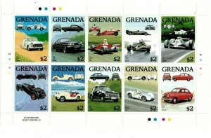 Grenada 1988 - Cars - Racing - Sheet Of 10 Stamps - Scott #1615 - MNH