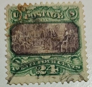 Scott Stamp# 120 - Used 1869 24¢ Declaration of Independence.  Well Centered.