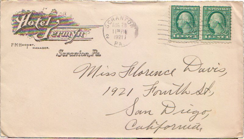 United States Pennsylvania Scranton 1921 machine  Illustrated corner card Hot...