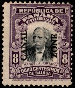 ✔️ CANAL ZONE 1909/1910  OVERPRINT TYPE I ON HURTADO - SC. 34 MH [126]