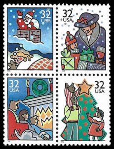 PCBstamps     US #3108/3111a Block $1.28(4x32c)Christmas Family Scen, MNH, (11)