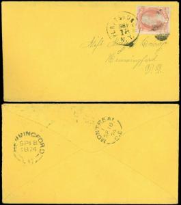 SEP 18, 1874 Plattsburgh NY CDS to HEMMINGFORD, QUEBEC CANADA, 6¢ Rate SC #159!