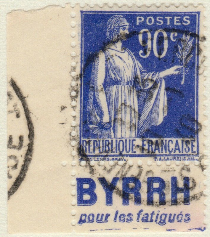 FRANCE - 1938 Pub BYRRH (pour les fatigues) sur Yv.368a 90c Paix t.I (A2)