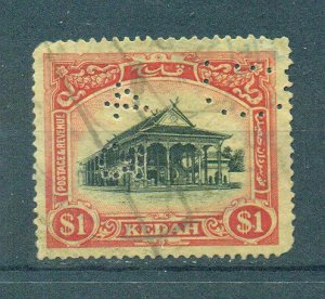 Malaya - Kedah sc# 17 used (perfin) cat value $24.00