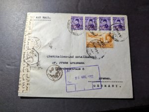 1952 Censored Egypt Airmail Cover Cairo to Bremen Germany