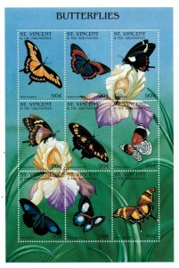 St. Vincent 1996 SC# 2281 Butterflies, Flower, Flora - Sheet of 9 Stamps - MNH